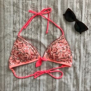 Victoria's Secret Coral Pink Embellished Triangle Bikini Top